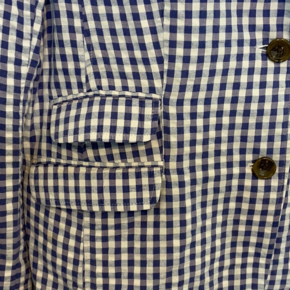 Lands End Gingham Blue White Check Blazer Cotton Blend Size 16 - Picture 2 of 12